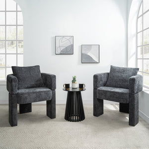 English Elm Modern Chenille 3-Leg Dining Chair with Ergonomic Arms and Removable Pillow, Supportive Comfy Accent Seating for Small Spaces Grey 31.5 L x 27.76 W x 15.16 H W1716P280599