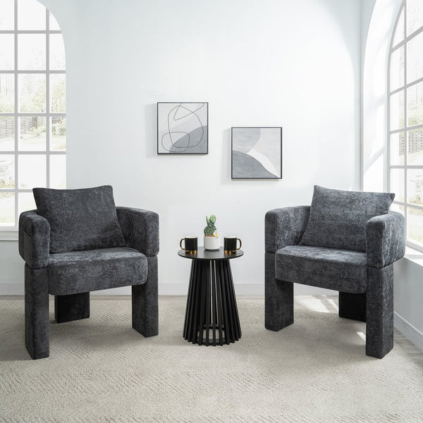 English Elm Modern Chenille 3-Leg Dining Chair with Ergonomic Arms and Removable Pillow, Supportive Comfy Accent Seating for Small Spaces Grey 31.5 L x 27.76 W x 15.16 H W1716P280599