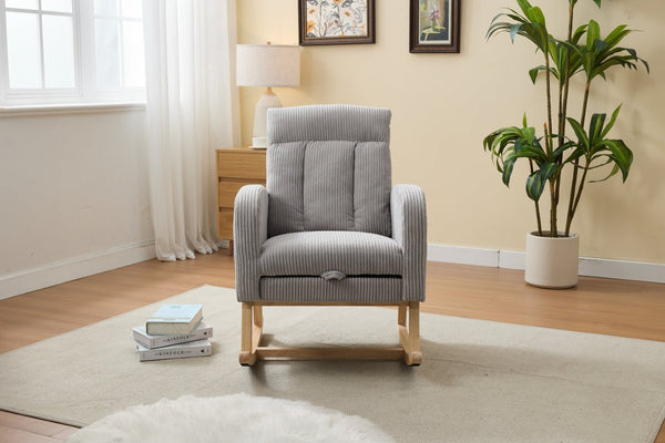 English Elm Modern Upholstered Rocking Chair With Solid Wood Legs, High Backrest, Side Pocket For Comfort & Style P1 W2725P276819-GIGA