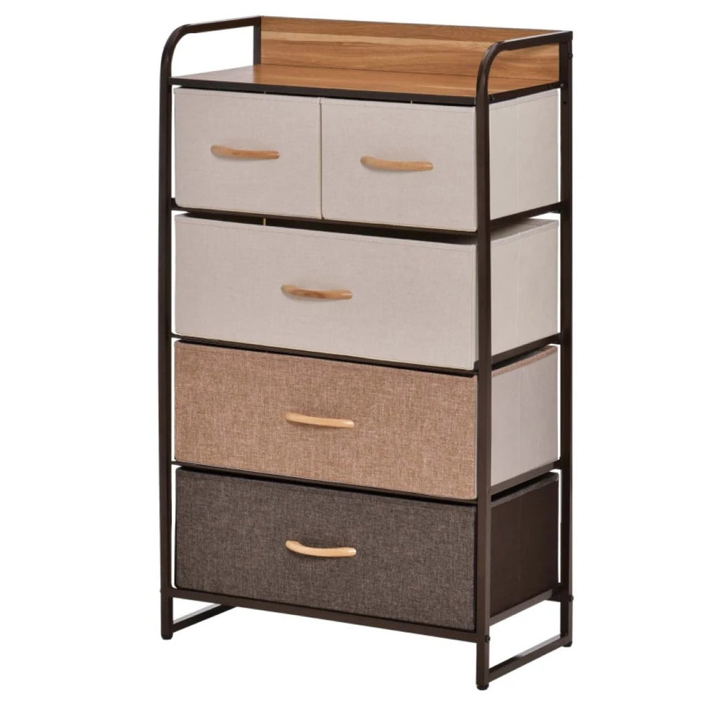 English Elm Freestanding Steel Frame Tower with Linen Fabric Drawers for Organized Home Storage T3971P469611