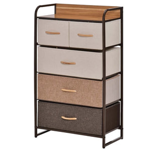 English Elm Freestanding Steel Frame Tower with Linen Fabric Drawers for Organized Home Storage T3971P469611