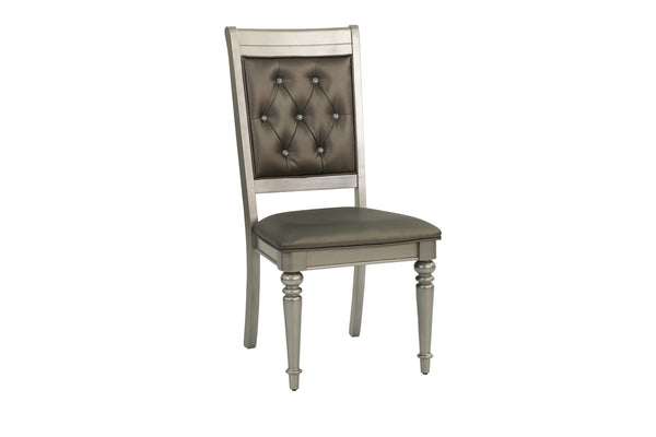 English Elm Luxury Silver Trim Tufted Dining Chairs Set of 2 — Black Faux Leather, Button Accent, 21x24x42" HSESF00F1705