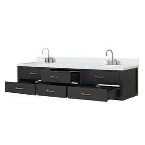 English Elm Black Double Bath Vanity With White Quartz Top, Chrome Faucets & Soft-Close Drawers - 84" W B2731P258143