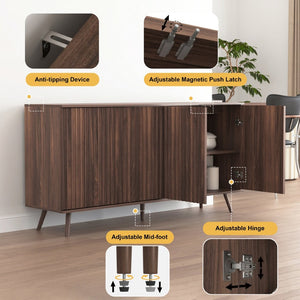 English Elm Sideboard Walnut Credenza with Hexagonal Doors and Adjustable Shelves for Dining Areas W409P327406