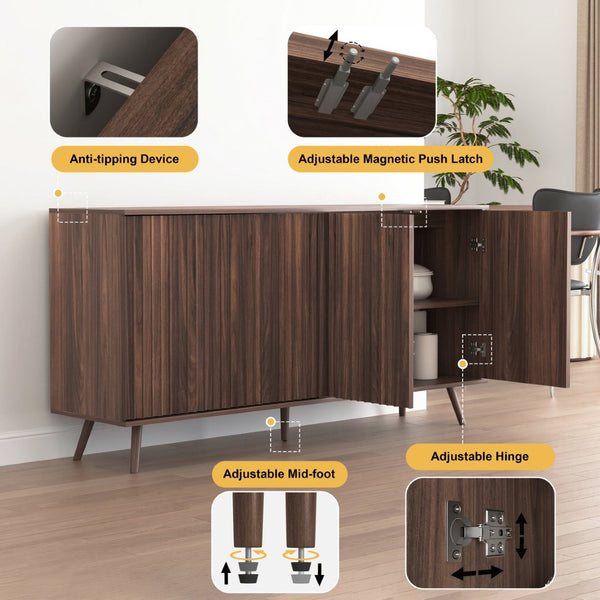 English Elm Sideboard Walnut Credenza with Hexagonal Doors and Adjustable Shelves for Dining Areas W409P327406