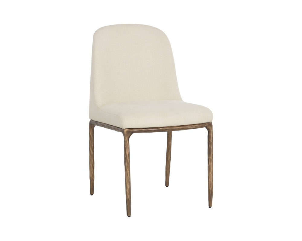 Sunpan NESTOR Dining Chair - Plush Upholstered Comfort with Artisan Hammered Details & Antique Brass Finish 112295