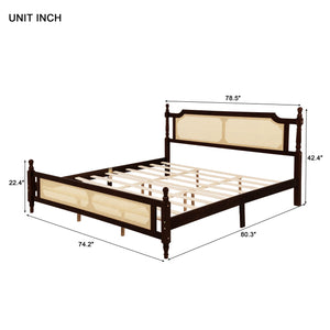 English Elm King Pine Rattan Bed Espresso with Enhanced Center Platform, Timeless Pine Wood Design, 500lb Capacity W504P266749