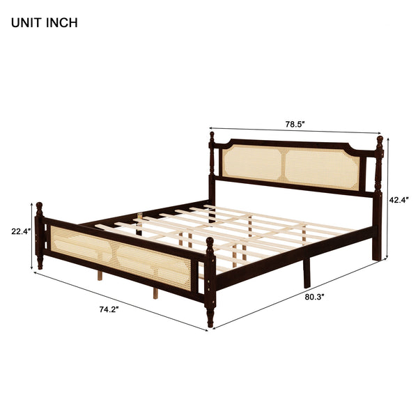 English Elm King Pine Rattan Bed Espresso with Enhanced Center Platform, Timeless Pine Wood Design, 500lb Capacity W504P266749