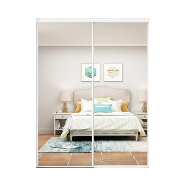 English Elm 48 Inch Mirrored Sliding Closet Door White Steel Frame Safety Glass Bedroom Kit B2763P483224