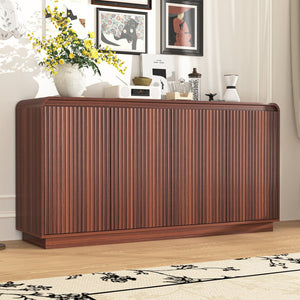 English Elm Black Fluted Wave Door Media Console with Built-in Power Outlet and Adjustable Shelving Walnut W409P452058