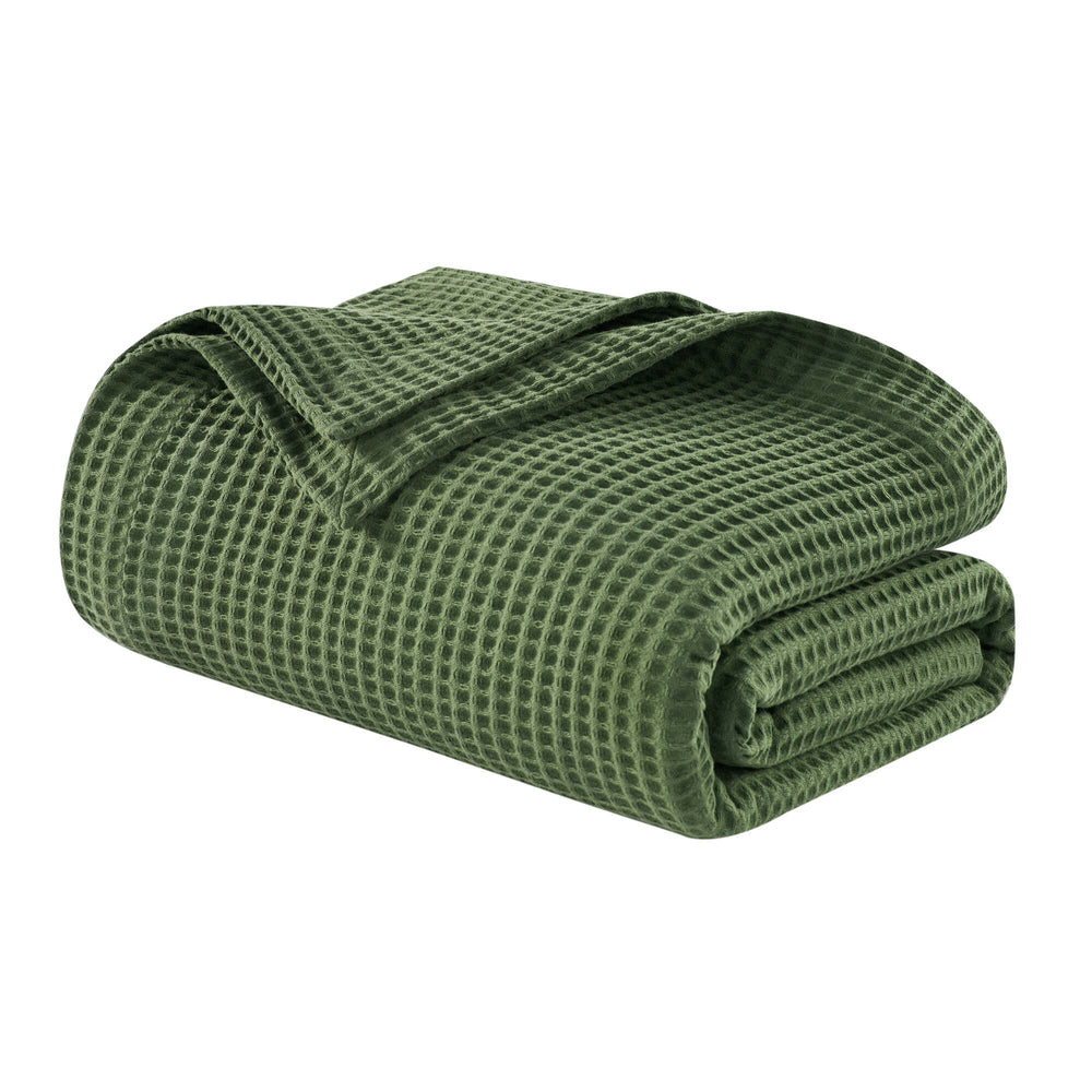 English Elm 1PC Luxurious 100% Cotton Waffle Blanket 90x90 for Full/Queen Beds – Breathable 300gsm Comfort Green 15.75 L x 12.2 W x 4.72 H B035P341141
