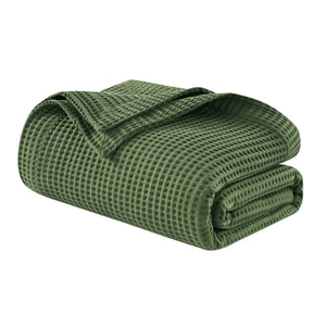 English Elm 1PC Luxurious 100% Cotton Waffle Blanket 90x90 for Full/Queen Beds – Breathable 300gsm Comfort Green 15.75 L x 12.2 W x 4.72 H B035P341141