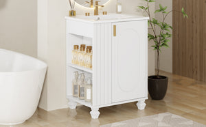 English Elm Christopher Knight Home® - 24" Retro Bathroom Vanity with Ceramic Sink, Solid Wood Frame, Soft-Close Door, Ample Storage White N759P293645K