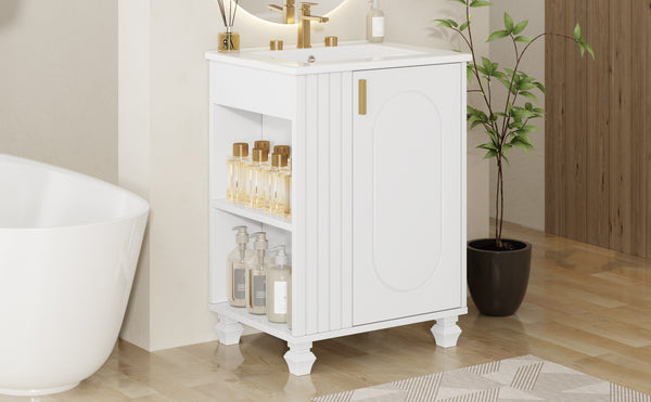 English Elm Christopher Knight Home® - 24" Retro Bathroom Vanity with Ceramic Sink, Solid Wood Frame, Soft-Close Door, Ample Storage White N759P293645K