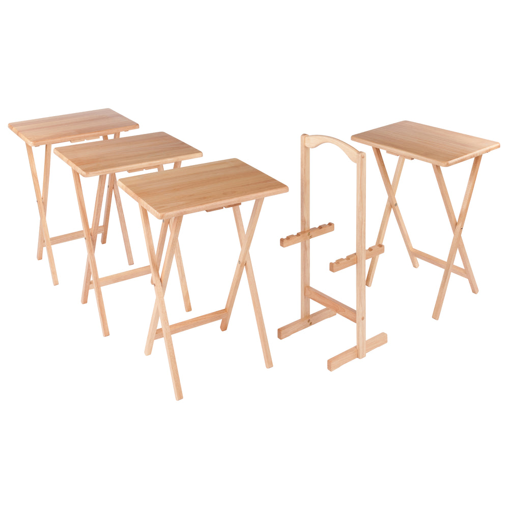 Winsome Wood Alex 5-piece Snack Table Set With Storage Rack - Stylish, Foldable, Solid Wood Tables For Easy Entertaining Natural Solid Wood 42520-winsome-wood