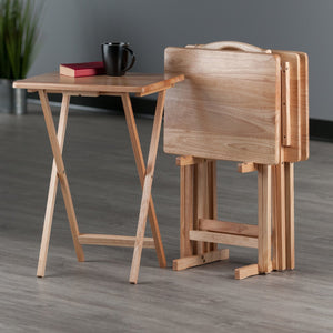Winsome Wood Alex 5-piece Snack Table Set With Storage Rack - Stylish, Foldable, Solid Wood Tables For Easy Entertaining Natural Solid Wood 42520-winsome-wood