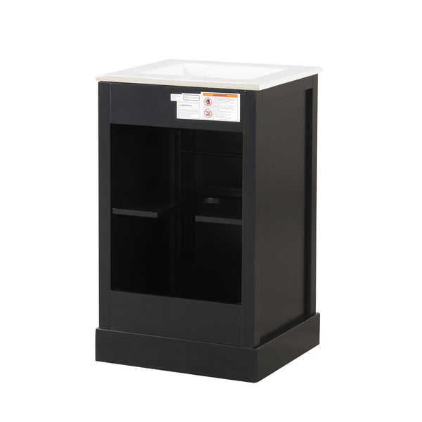 English Elm 20" Modern Bathroom Vanity With Soft-Close Door, Adjustable Shelf & Stylish Black Finish For Storage N725P351852B