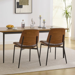 English Elm Dining Chairs Mid Century Modern Set of 2 Walnut Bentwood Back PU Upholstered Seats Ergonomic Design, Stable Metal Legs Brown W1143P379860
