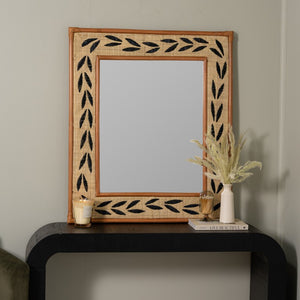 Cooper Classics Ross Woven Sisal Leaf Rectangular Wall Mirror for Coastal Bohemian Interiors 42534