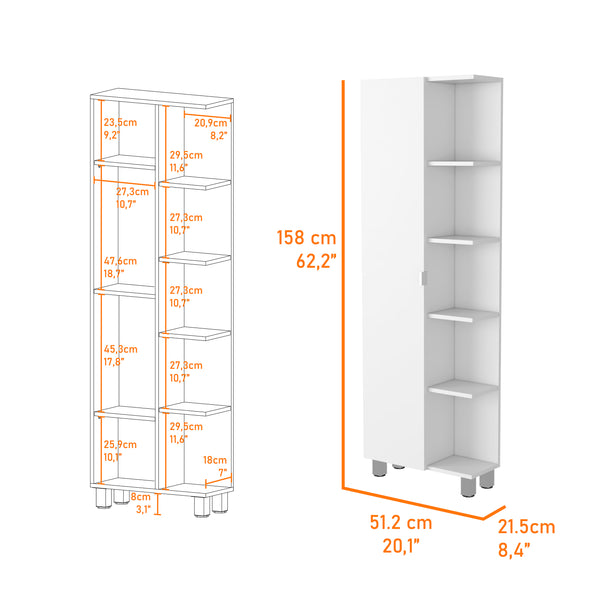 English Elm Los Angeles Linen Cabinet with Five Shelves & Door Cabinet, White Bathroom Storage, Mobile Elegance B128P148737
