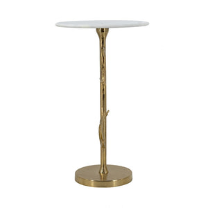 English Elm 14x14x24" Gold Tulip Aluminum Side Table with Veined White Marble Top for Elegant Rooms W2078P461590