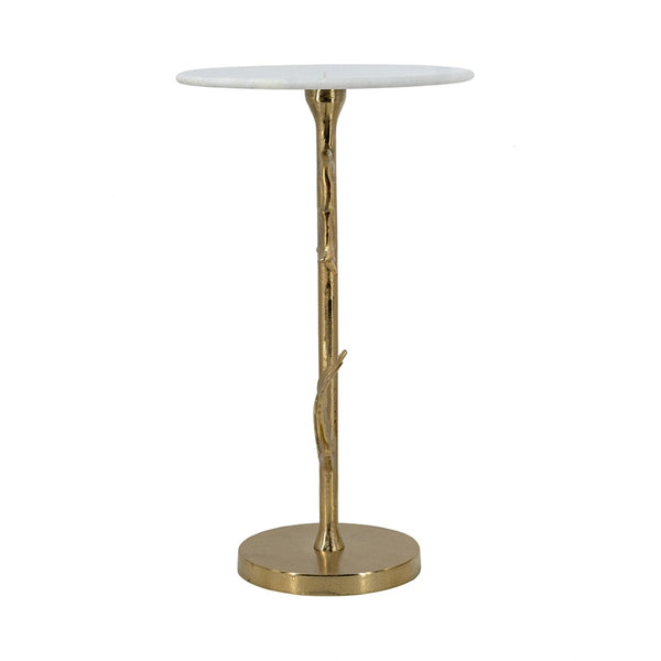 English Elm 14x14x24" Gold Tulip Aluminum Side Table with Veined White Marble Top for Elegant Rooms W2078P461590