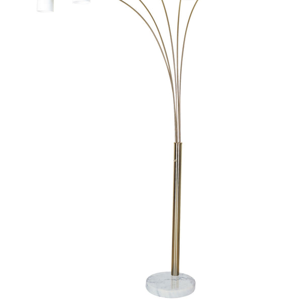 English Elm 84" 5-Head Floor Lamp Brushed Nickel with Marble Base, White Oval Shades, Metal Silver Pedestal LED Ready B072S00003