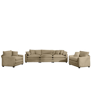 English Elm Luxurious Tan Corduroy Sofa Set - 3-Seater & 2 Single Sofas For Stylish Living Rooms & Clubs W714S00786