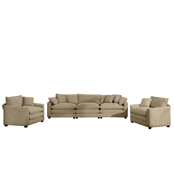 English Elm Luxurious Tan Corduroy Sofa Set - 3-Seater & 2 Single Sofas For Stylish Living Rooms & Clubs W714S00786