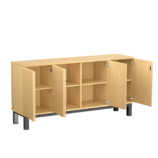 English Elm Sideboard Fluted Credenza with Soft Close Doors Walnut Finish Mid Century Storage T3773P417322