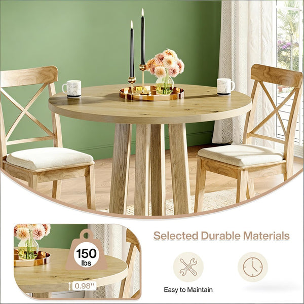 English Elm Compact Round Wood Dining Table Natural Grain Finish Seats Four Small Space Apartment T3971P447630