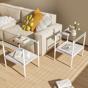 English Elm Coffee Table Set Of 3 – Modern Tempered Glass & Mdf End Tables For Stylish Living Room Decor W241S00050