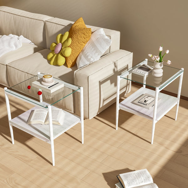 English Elm Coffee Table Set Of 3 – Modern Tempered Glass & Mdf End Tables For Stylish Living Room Decor W241S00050