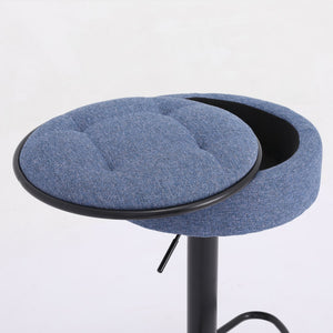 English Elm Round Storage Bar Stool with Hidden Lift Storage, Height Adjustable 28–36" Swivel Seat for Home Blue W2200P196799