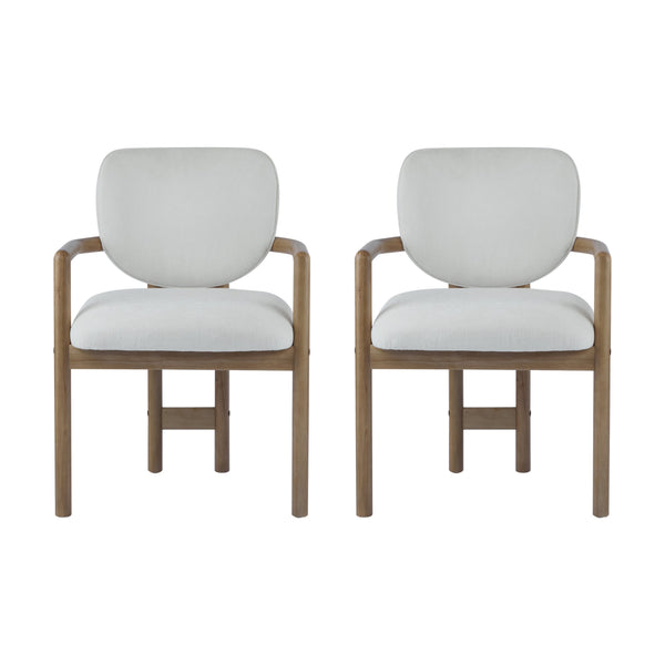 English Elm Christopher Knight Home® - Dining Upholstered Arm Chairs Set of 2 — Rubber Wood Frame, King Louis Backrest, Breathable Fabric Seats, 300 lb Capacity White N779P233060W