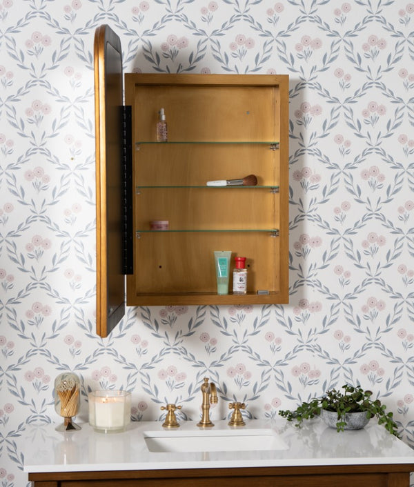 Cooper Classics Jefain Matte Gold Wall Mounted Medicine Cabinet Slim Metal Storage for Modern Bathrooms 42566