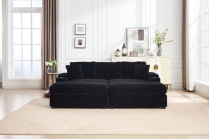 English Elm combination Modular Corduroy Sectional with Usb Charging Deep Foam Seats Black W2120S00012