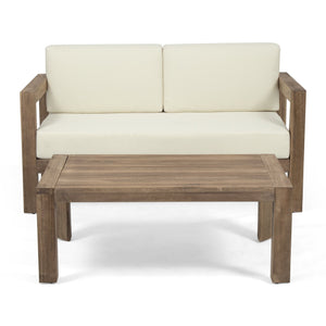 English Elm Christopher Knight Home® - GENSER Plush Beige & Brown Loveseat with Acacia Coffee Table — Water-Resistant Cushions, Durable Outdoor Set 66073.00DLBGE
