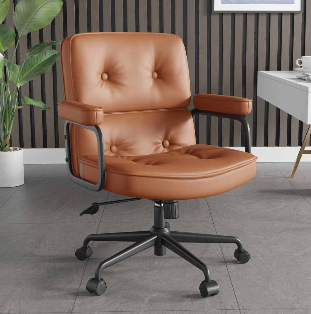 English Elm Hq Brown Pu Leather Executive Office Chair with Adjustable Height and Rolling Casters W5382P440946