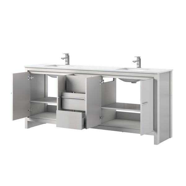 English Elm White Double Bath Vanity With Quartz Top, Chrome Faucet & Ample Storage For Modern Bathrooms B2731P259569-GIGA