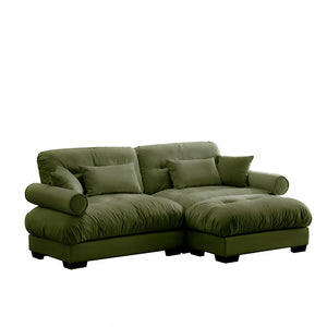English Elm Over Size Modern Velvet Two-Seater Sofa With Ottoman, Chic Olive Green Design For Cozy Living Spaces W714S01105-GIGA