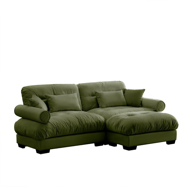 English Elm Over Size Modern Velvet Two-Seater Sofa With Ottoman, Chic Olive Green Design For Cozy Living Spaces W714S01105-GIGA