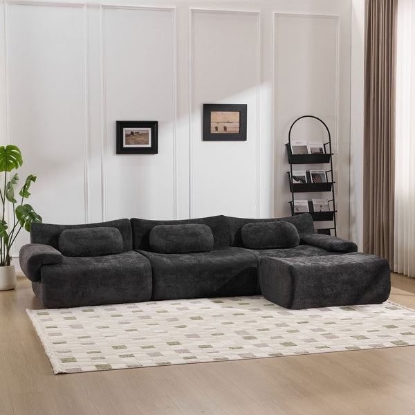 English Elm Modular Chenille Deep Seat Sectional Sofa with Bamboo Frame for Living Room Lounge Black W1829S00071
