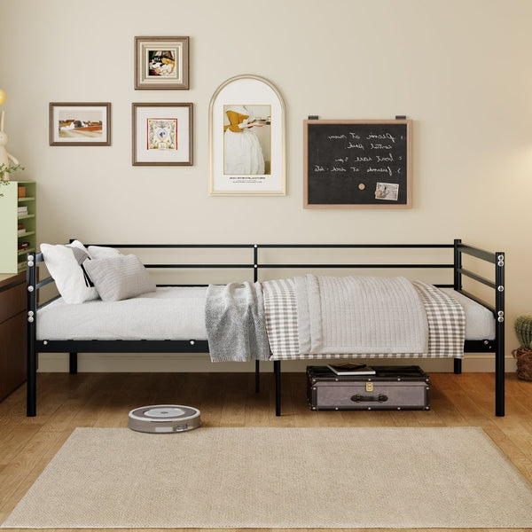 English Elm Children's Metal Loft Bed with Wraparound Guardrail Sofa Frame Matte Black Finish W3752P464553