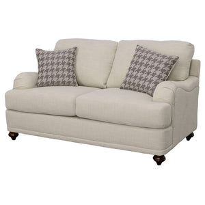 English Elm Brewster Farmhouse Loveseat with English Arms Espresso Legs and Neutral Grey Fabric B062P441336