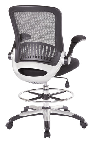 OSP Home Furnishings Mesh Back Ergonomic Drafting Chair with Lumbar Support Padded Flip up Arms Studio Use DCY69006-3M