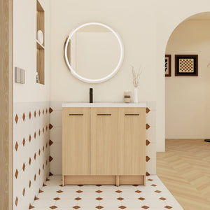 English Elm 36" Floating Bathroom Vanity Light Oak Modular Cabinet with Gel Coat Integrated Sink W3450S00100
