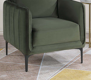English Elm Beautiful Velvet Accent Chair with Vertical Channel Tufting, Plush Upholstery and L-Shaped Metal Legs Dark Green 31 L x 34 W x 21 H B011P369872