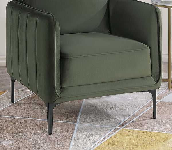 English Elm Beautiful Velvet Accent Chair with Vertical Channel Tufting, Plush Upholstery and L-Shaped Metal Legs Dark Green 31 L x 34 W x 21 H B011P369872