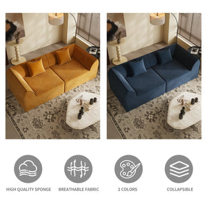 English Elm Compressed Memory Foam Sofa 2-Seater Lounger Daybed with Rectangular Pillow, Space-Saving Expandable Comfort Blue W3670S00006